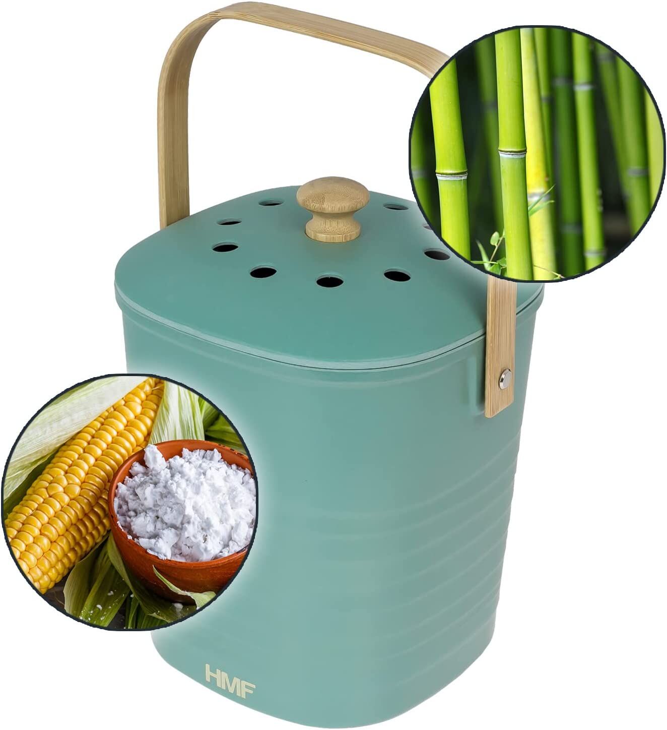 HMF Nachhaltiger Biomülleimer Komposteimer mit Deckel 6L grün