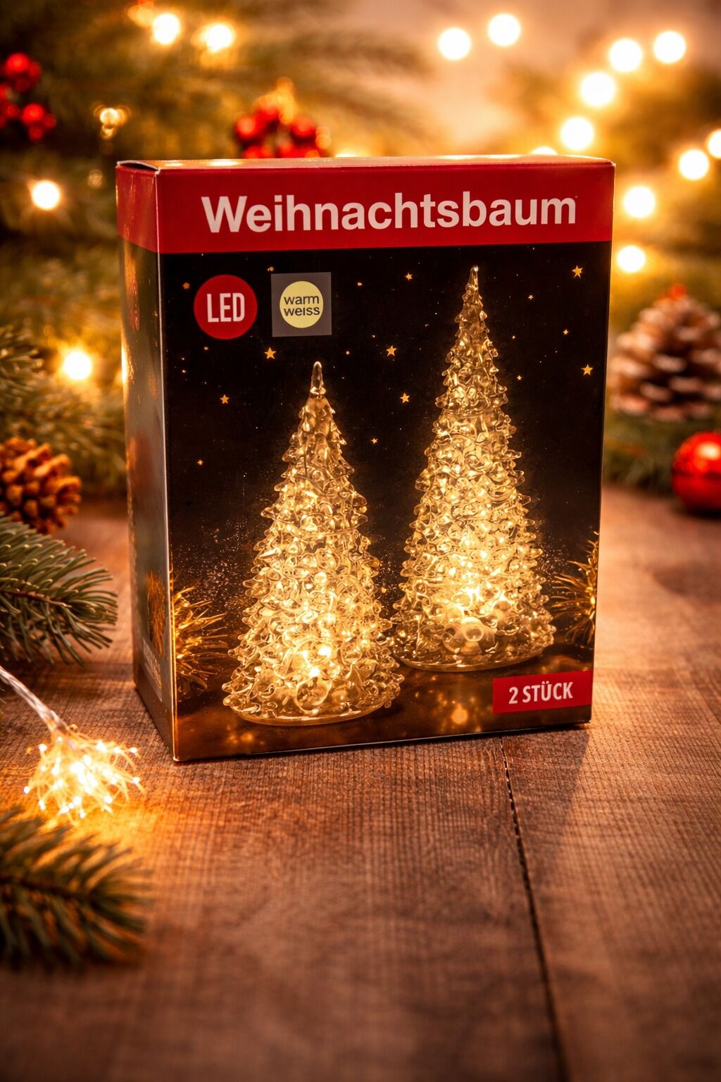 Weihnachtsbaum, LED, Lichterketten, Plastikbaum, 2 Stück