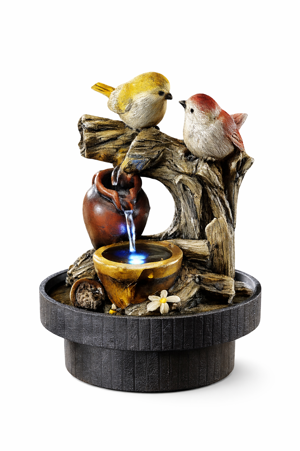 Vogel-Deko, Wasserfontäne, Deko-Skulptur, Miniatur-Wasserfall, Vögel-Paar