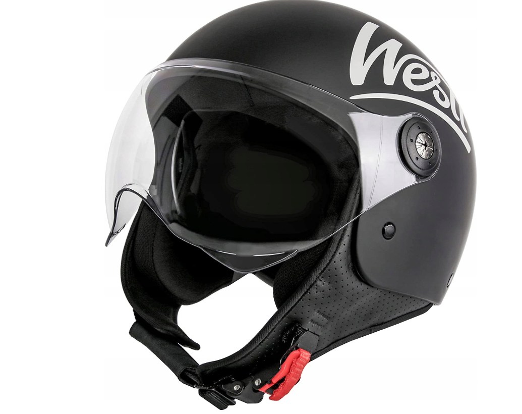 Motorradhelm, Integralhelm, Glatte schwarze Farbe, Visier, Kinnriemen
