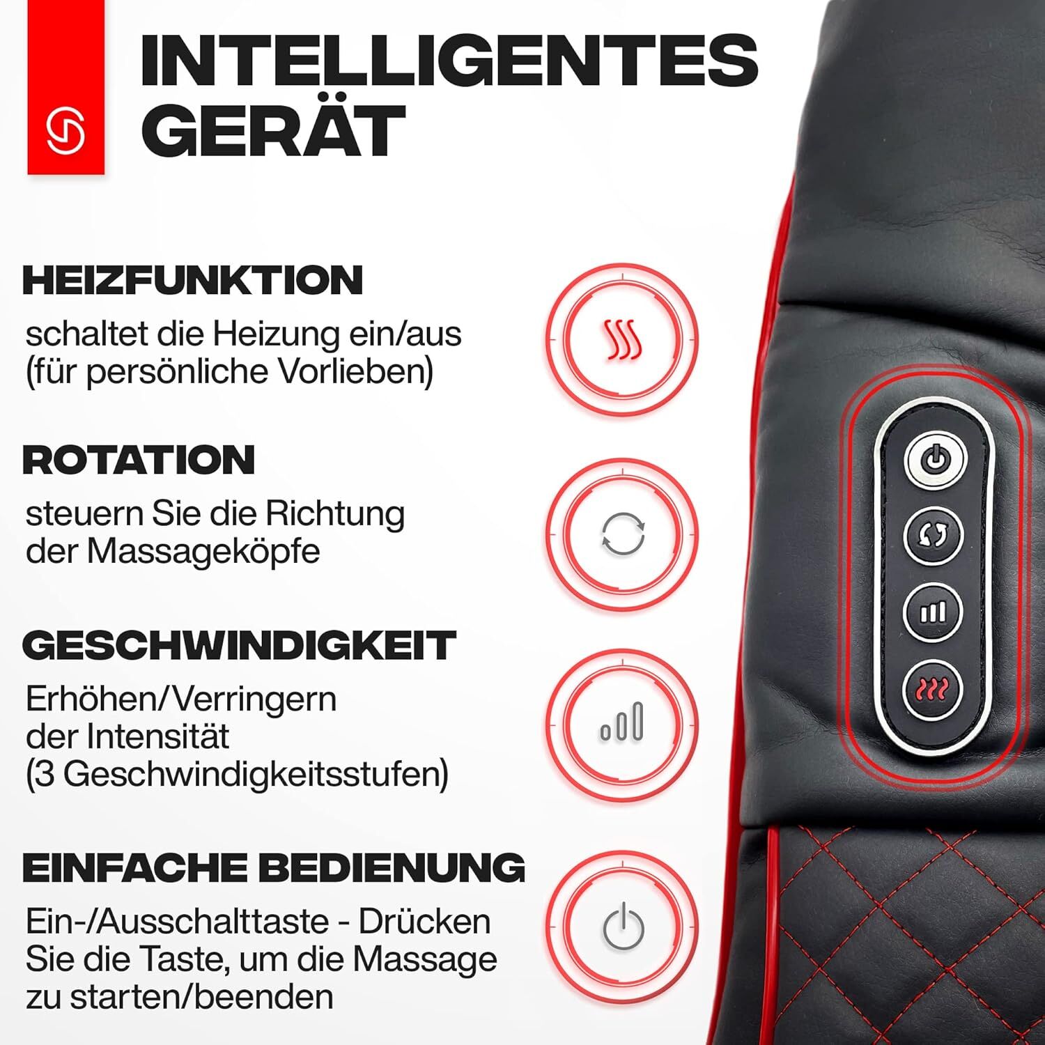 Massager, Bedienfeld, Beheizung, Rotation, Verstellbar