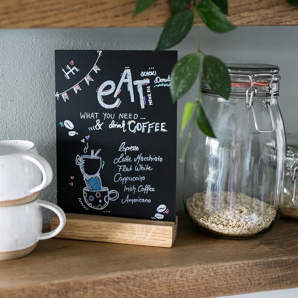 Küchenboard, Kaffee, Glasvorratsglas, Haferflocken, Tafelware