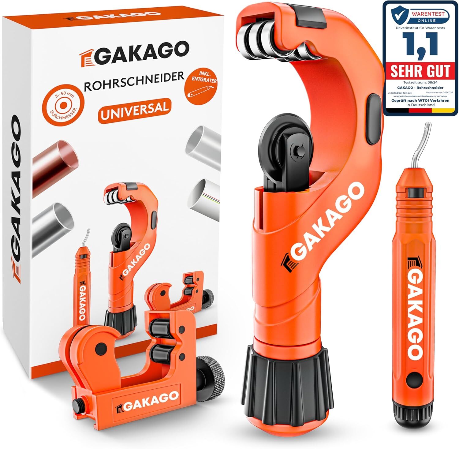 Gakago Rohrschneider Set 3-50mm mit Entgrater Rohrabschneider