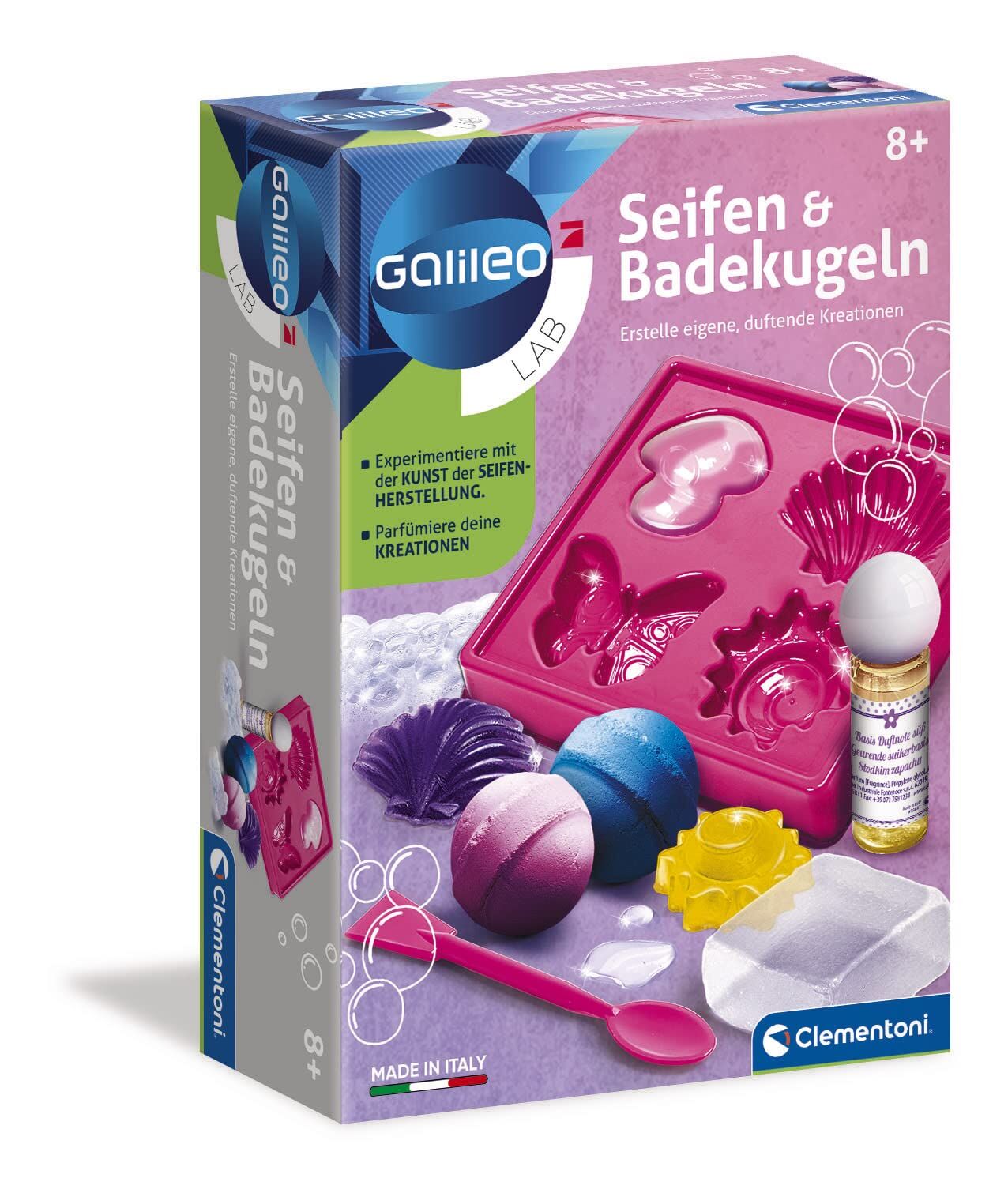 Clementoni Galileo Lab – Seifen und Badekugeln, Spielzeug für Kinder ab 8 Jahren, bunte Seifen & sprudelnde Badebomben zum Selbstmachen, duftender Badezusatz von Clementoni 59013, 5.5 x 15 x 21 cm