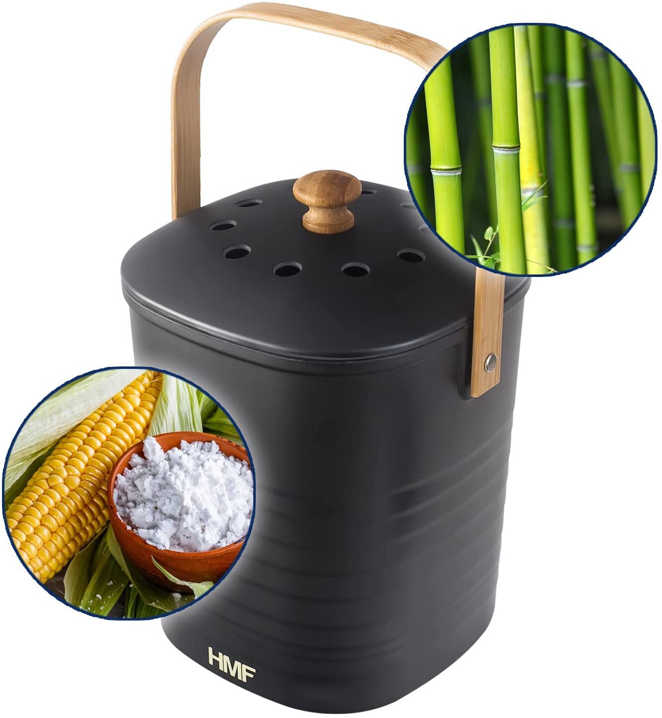 HMF Nachhaltiger Biomülleimer Komposteimer mit Deckel 6L schwarz