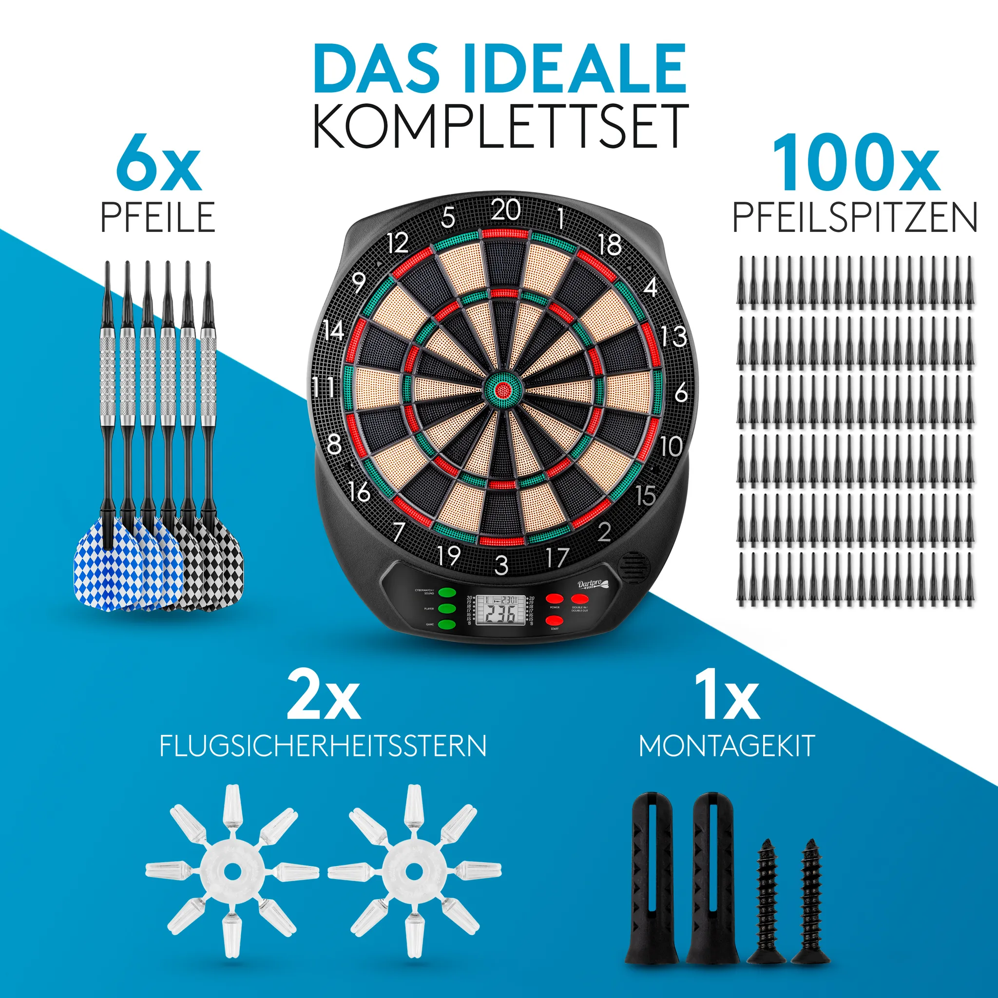 Dartboard, Darts, Dartpfeile, Montagekit, Flugsicherheitsstern