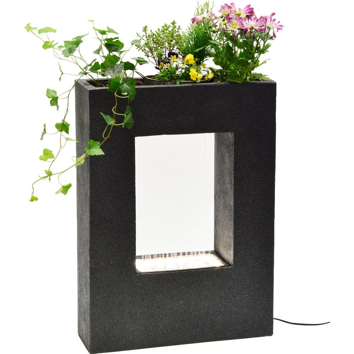 Pflanzgefäß, Blumenhalter, Steinoptik, LED-Beleuchtung, Grünpflanzenã