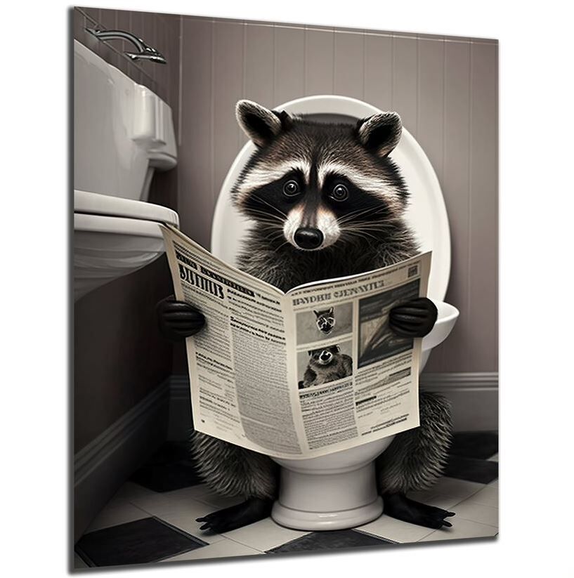 Wandbild Waschbär auf Toilette 30x40cm HDF