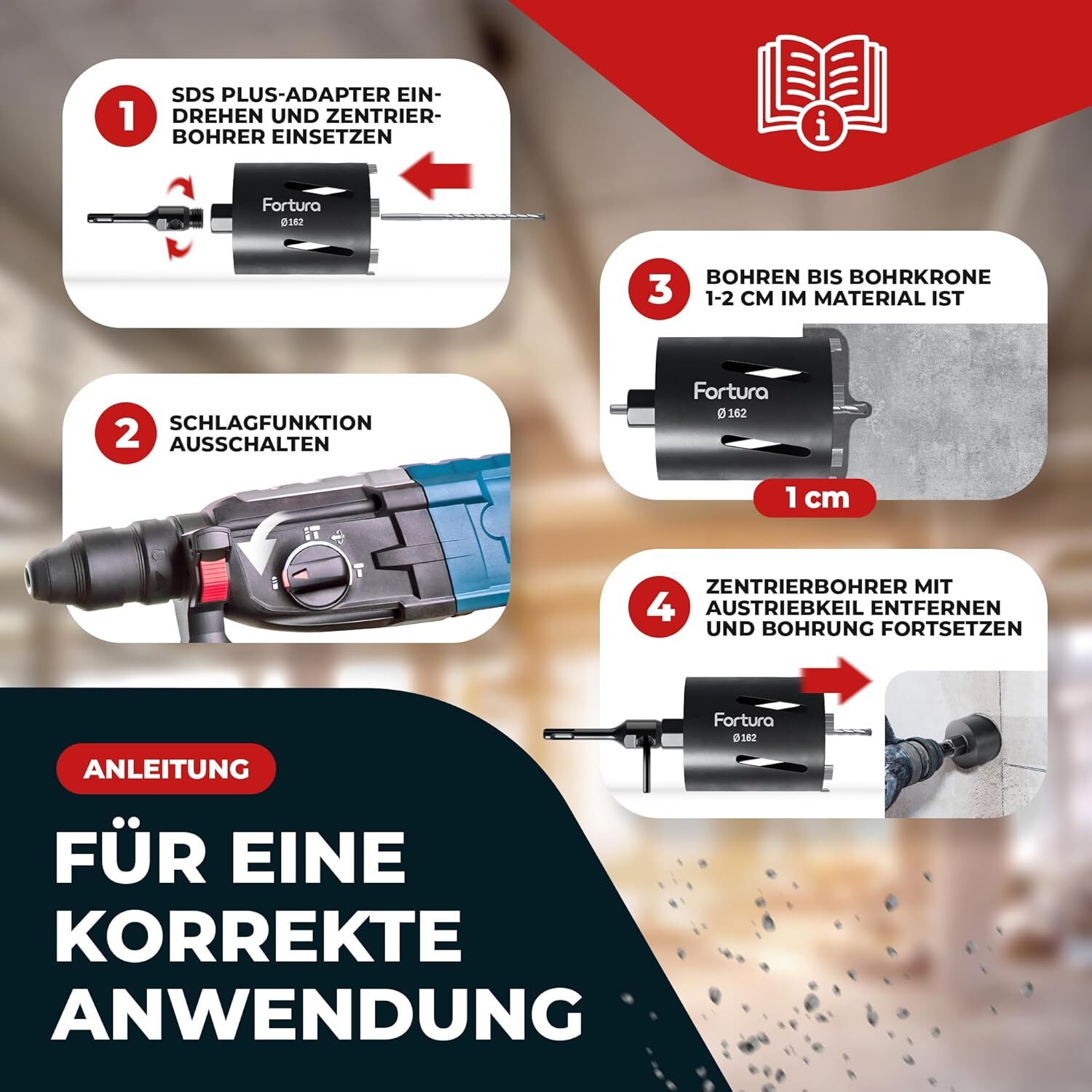 Bohrmaschine, Schleifer, SDS-Adapter, Bohrfutter, Anleitung