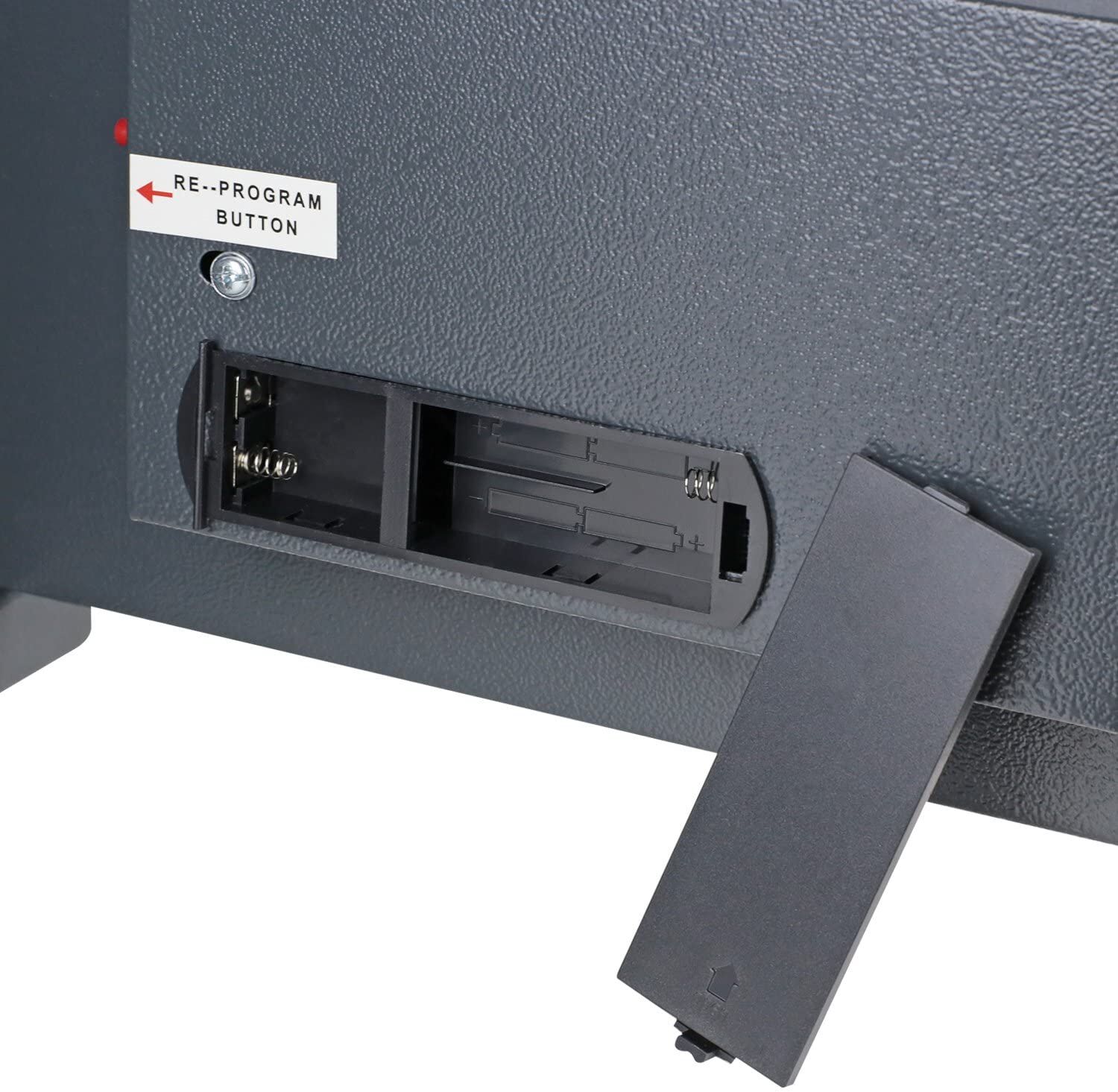 Batterie-Fach, Batterie-Steckplatz, Rückseite, Neuprogrammieren-Taste, Kunststoffabdeckung