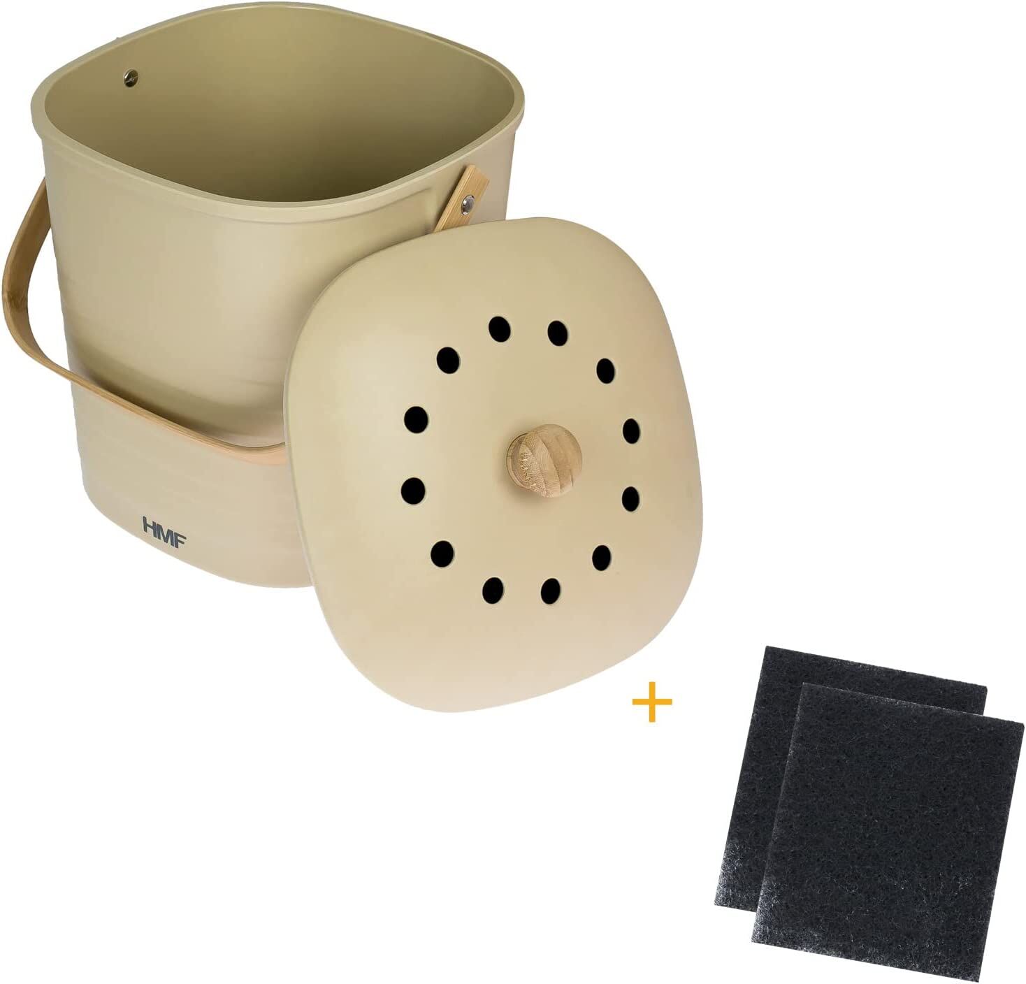 HMF Nachhaltiger Biomülleimer Komposteimer mit Deckel 6L beige