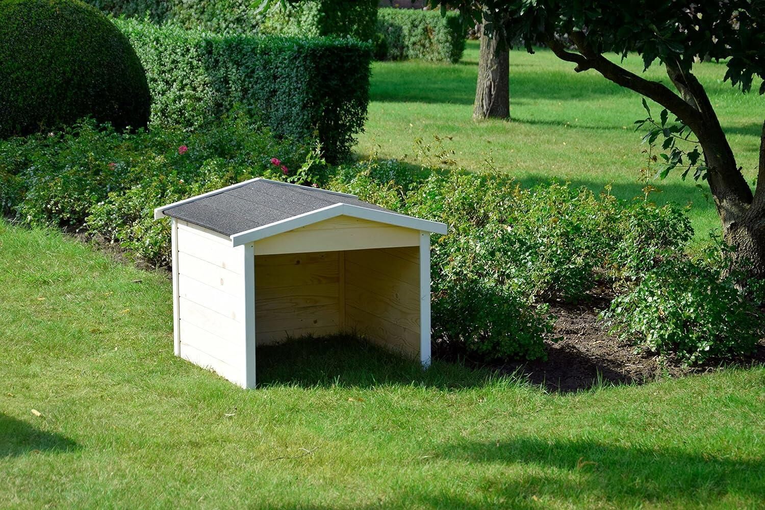 dobar Mährobotergarage aus Holz als Bausatz Rasenroboter Unterstand natur/weiss