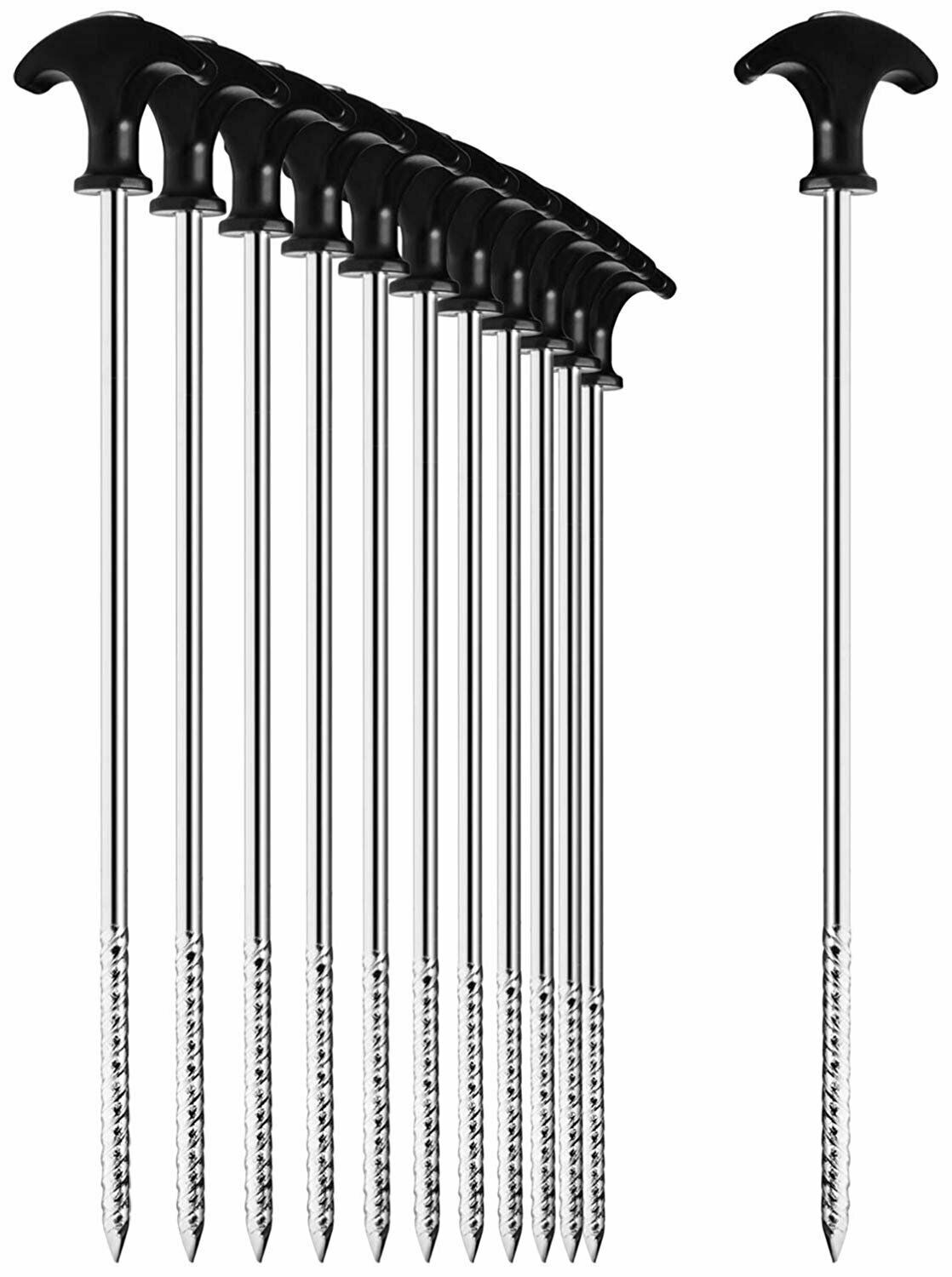 12x Zeltheringe 21cm Stahl Erdnägel mit Gewinde Camping Outdoor T-Griff