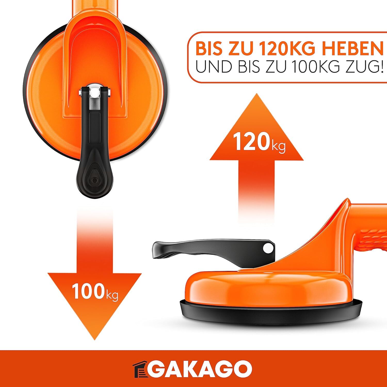Gakago 2er Set Saugheber Ergonomische & rutschfeste Sauggriffe 120kg tragfähig Vakuumheber Glasträger