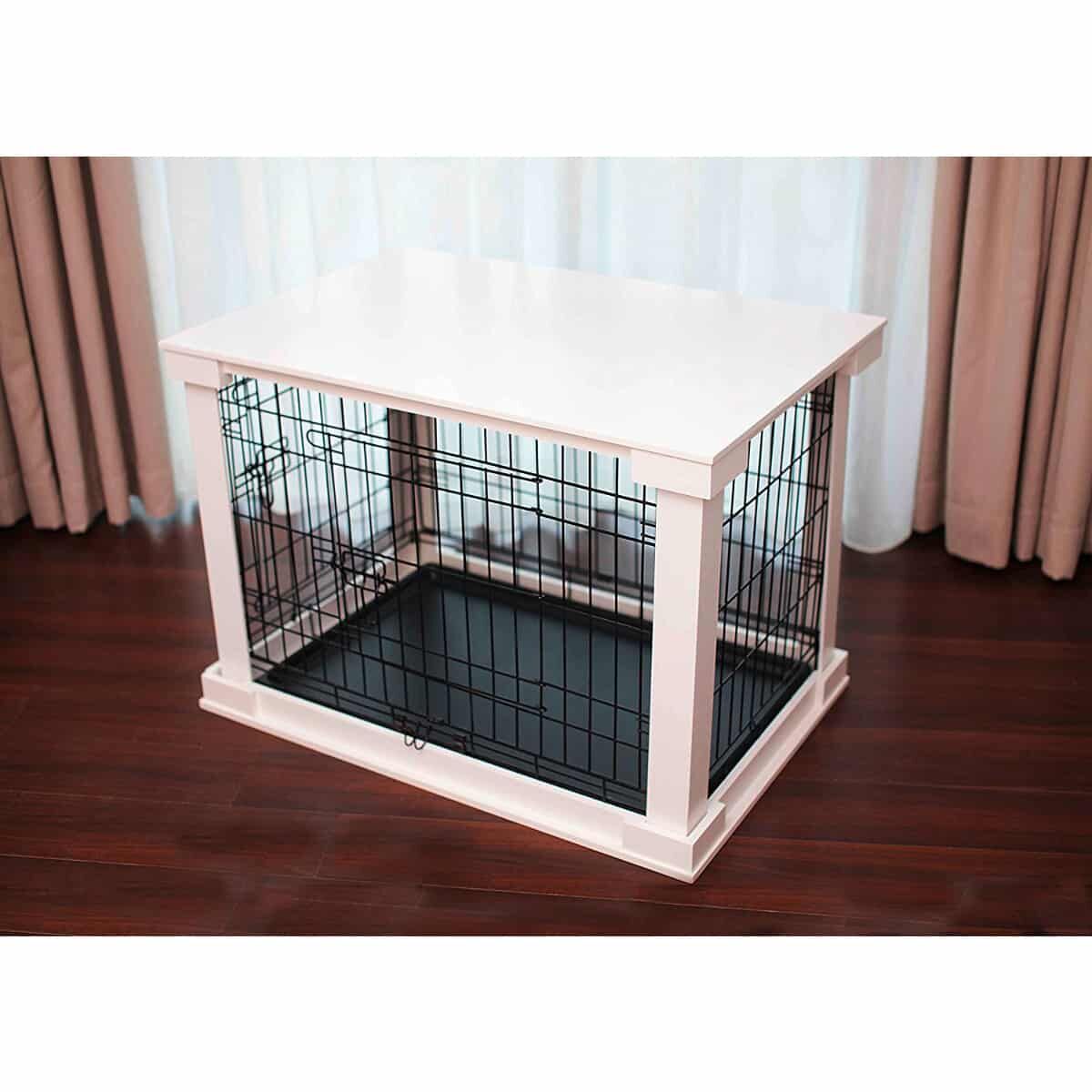 Dobar Hundekäfig aus Holz mit Tischoberfläche weiß