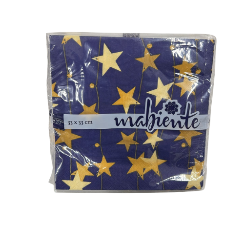 20x Serviette blau/gelb Sterne 33x33cm Weihnachten Xmas