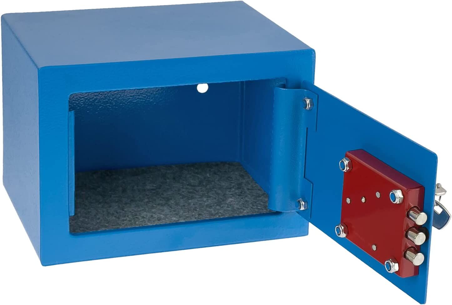 safebox, stahl safe, blaue sicherung, schlosskasten, schlüsseleingang