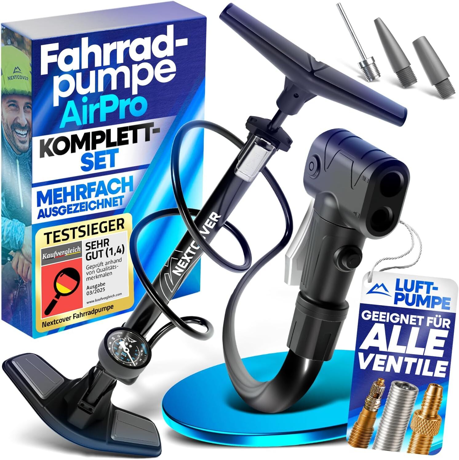 NEXTCOVER Fahrradpumpe Alle Ventile mit Airflow-Technologie Pumpe für Autoventil Presta Ventil & Dunlopventil I Standluftpumpe Fahrrad mit Manometer Luftpumpe Fahrrad