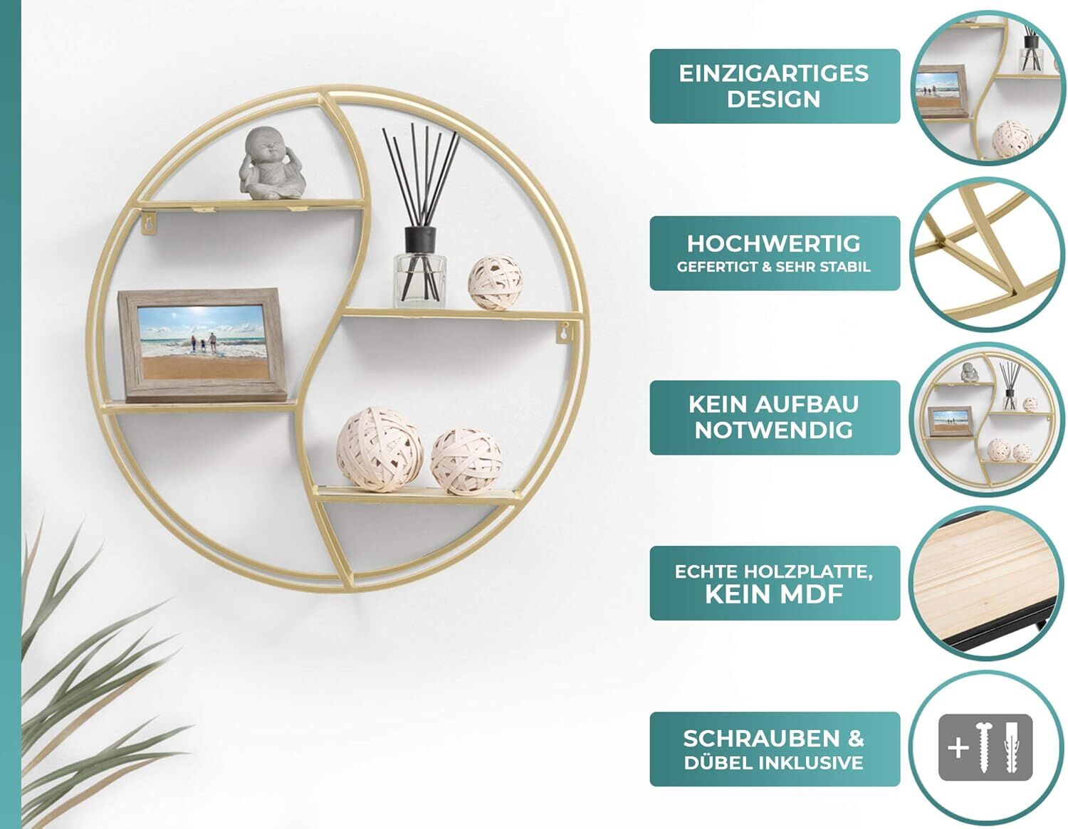 Wandregal, Rundregal, Holzregal, Dekorationsregal, Wohnaccessoire