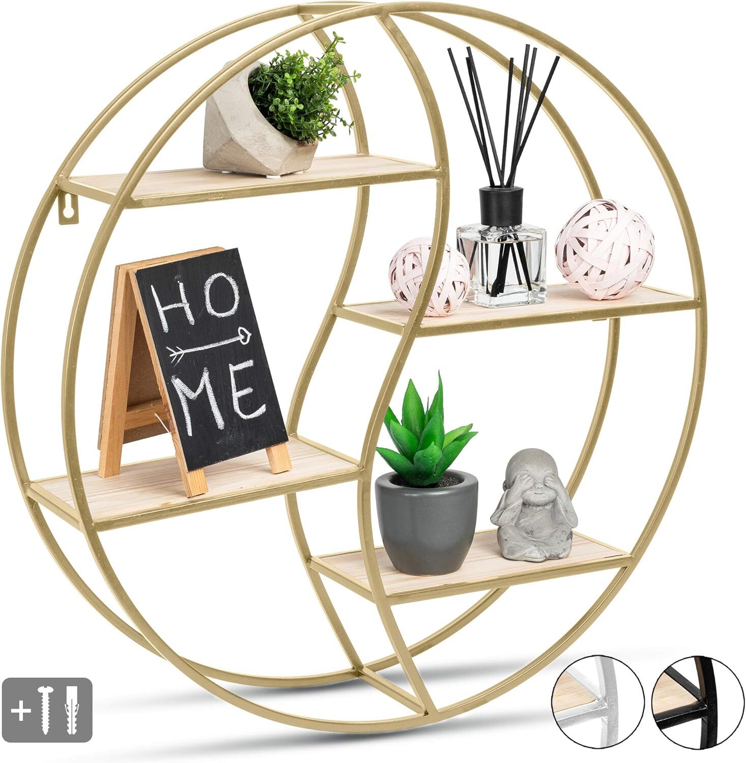 Ladeinregal, Regal aus Metall, Goldfarbenes Regal, Scheibenregal, Dekorationsregal