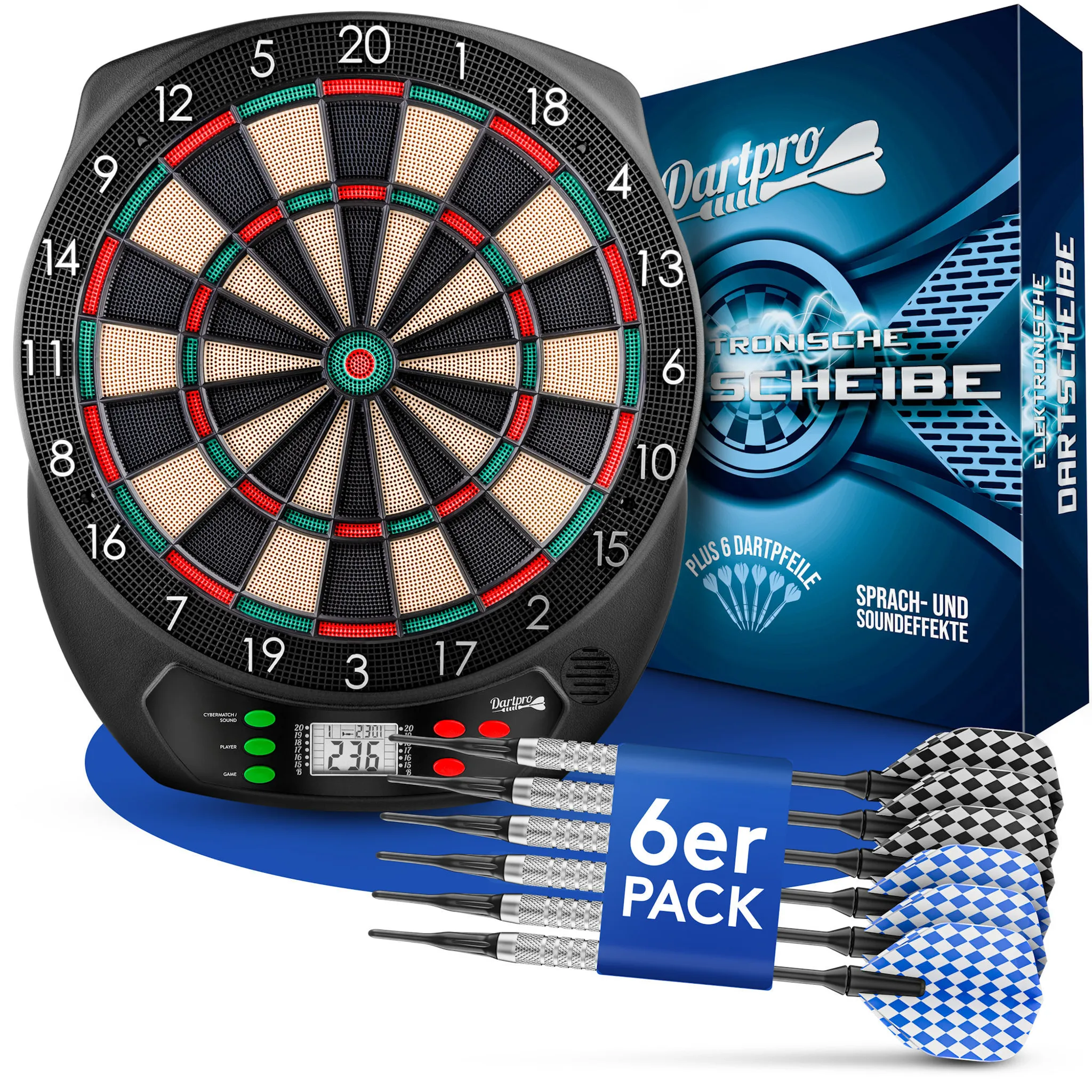 Dartboard, Elektronisches Dartboard, Dartpfeile, Darten-Set, 6er Pack
