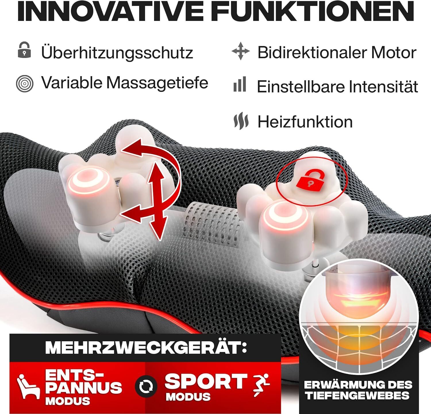 Massage, Kissen, Heizfunktion, Vibration, Möbelauflage