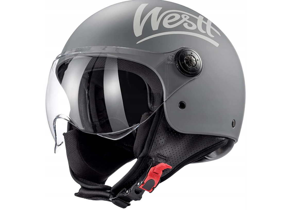 Motorradhelm, Open-Face, Gläser, Grau, Schnalle