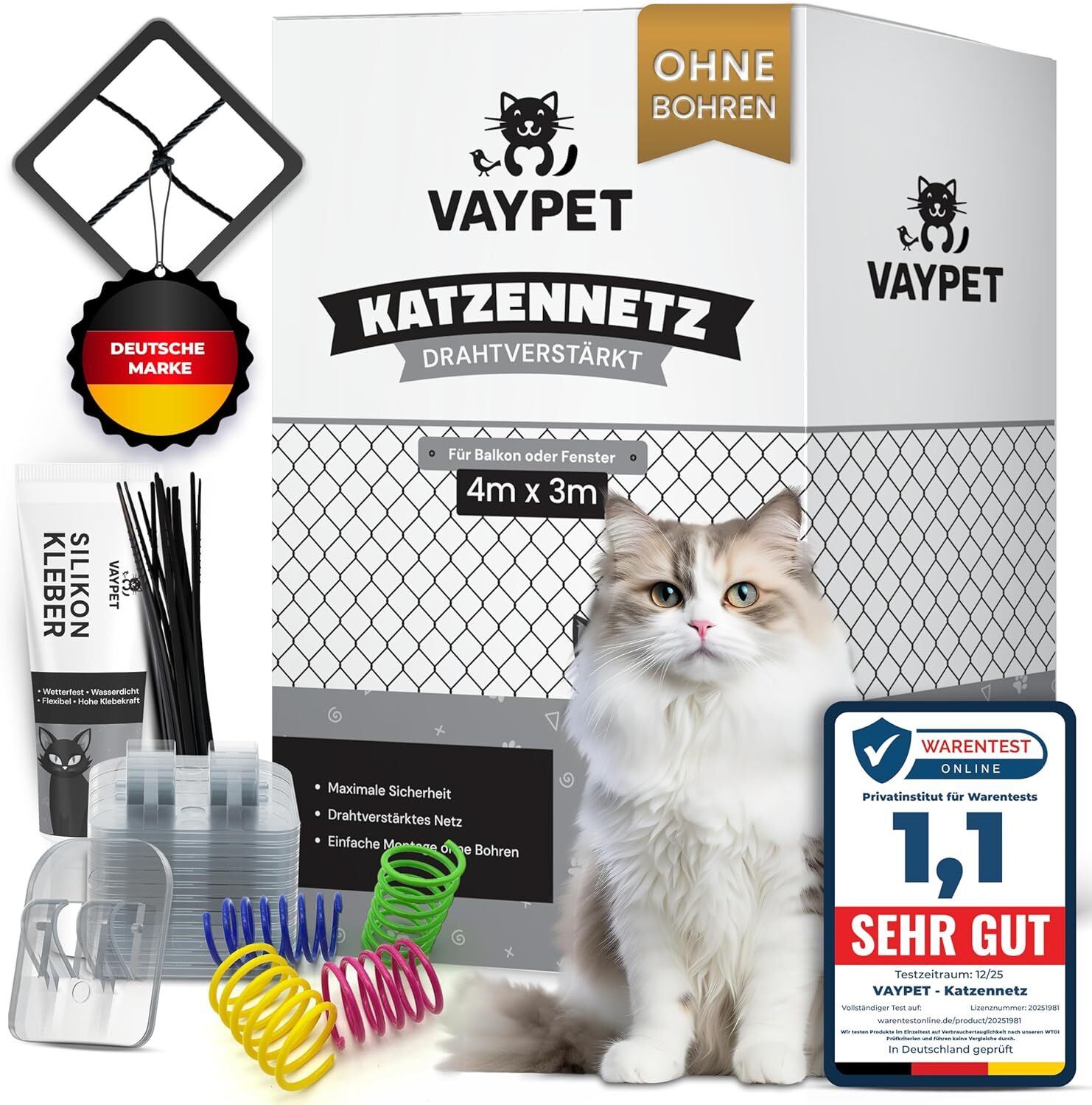 Katzennetz, Drahtverstäerkt, Balkonnetz, Spiralschutz, Kitten Zubehör