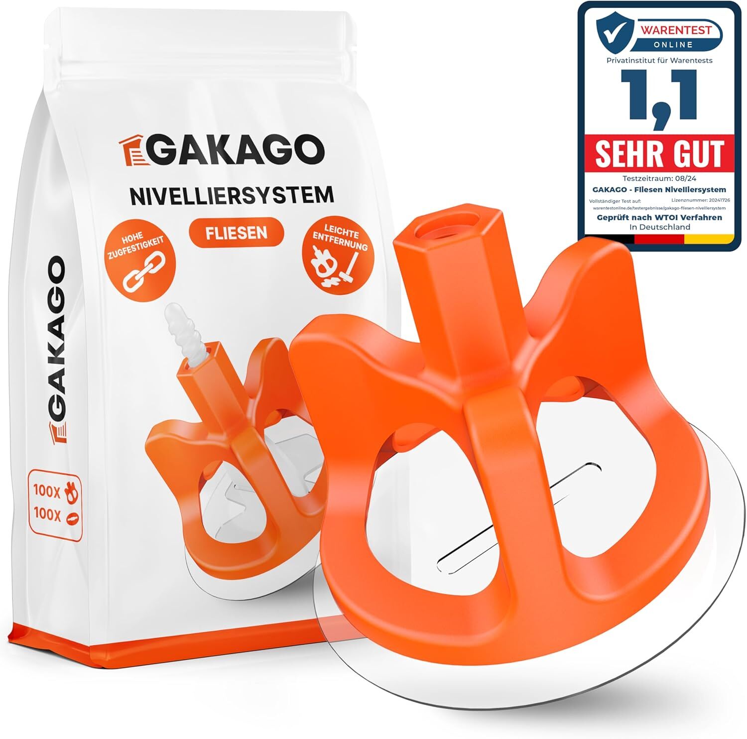 Gakago Fliesen Nivelliersystem 200 Hauben + 200 Scheiben ohne Lasche!!!