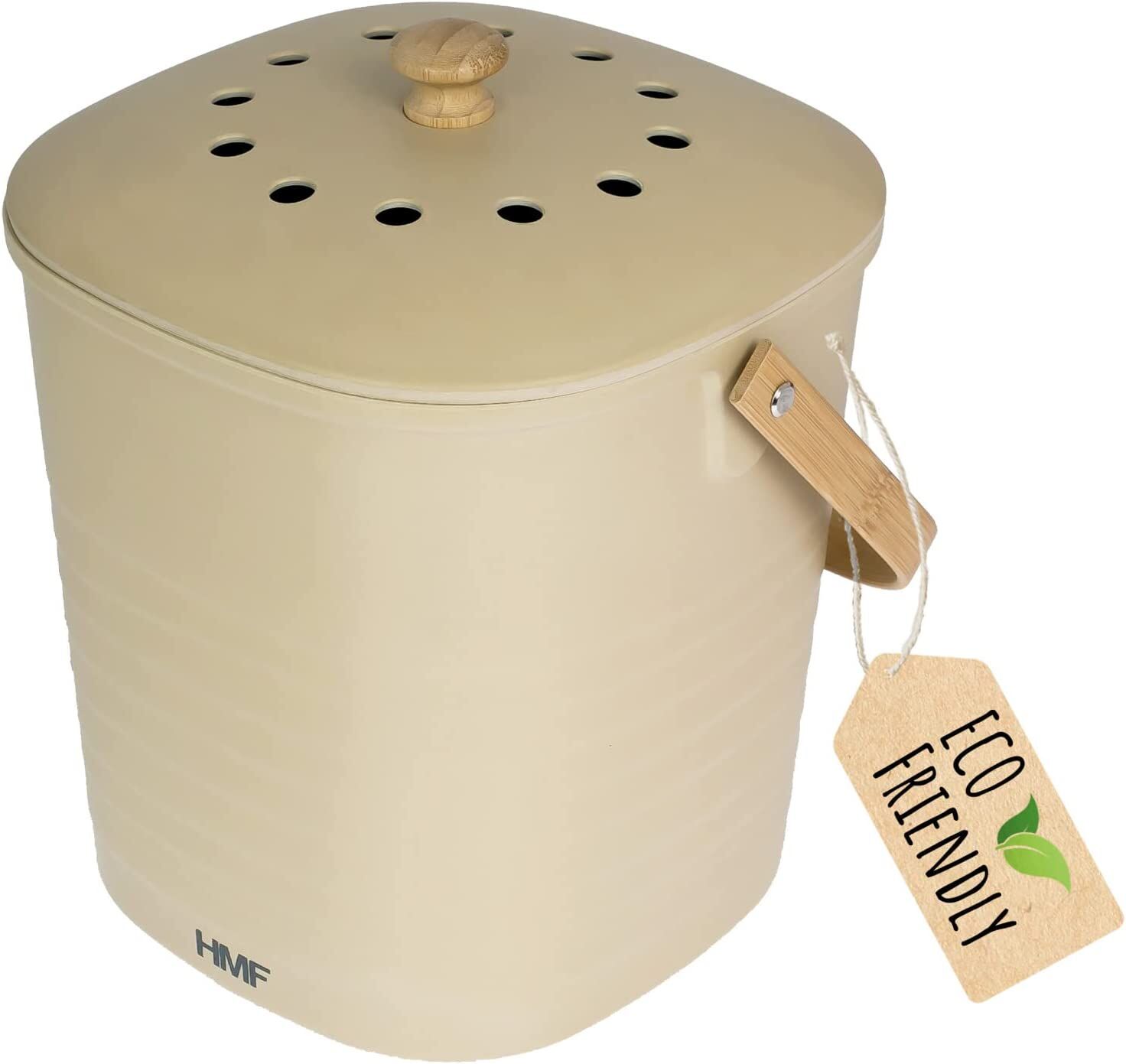 HMF Nachhaltiger Biomülleimer Komposteimer mit Deckel 3L beige