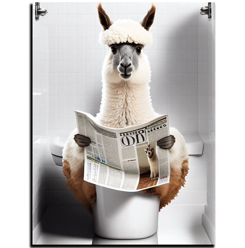 Wandbild Alpaca auf Toilette 30x40cm HDF
