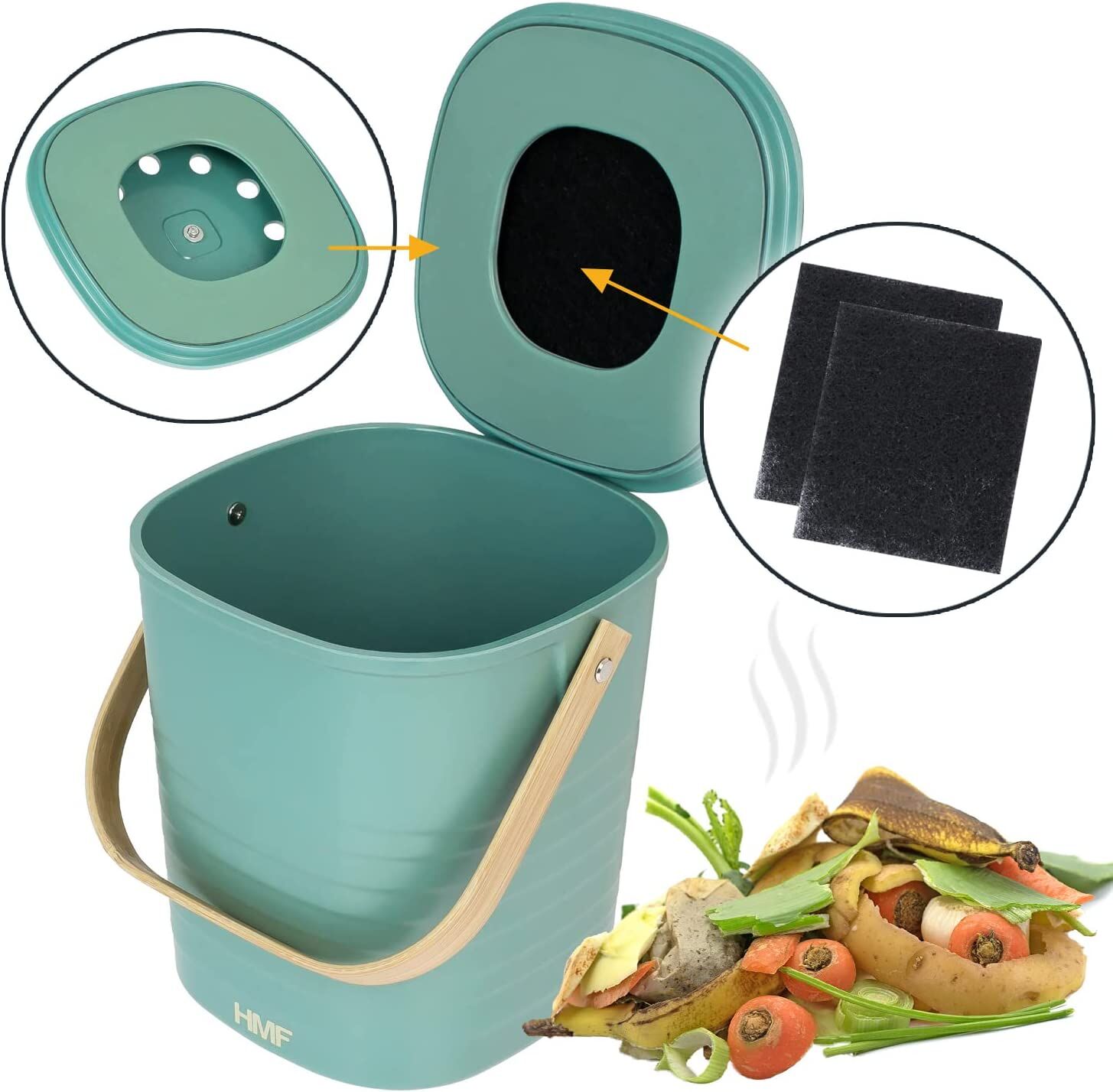 HMF Nachhaltiger Biomülleimer Komposteimer mit Deckel 6L grün