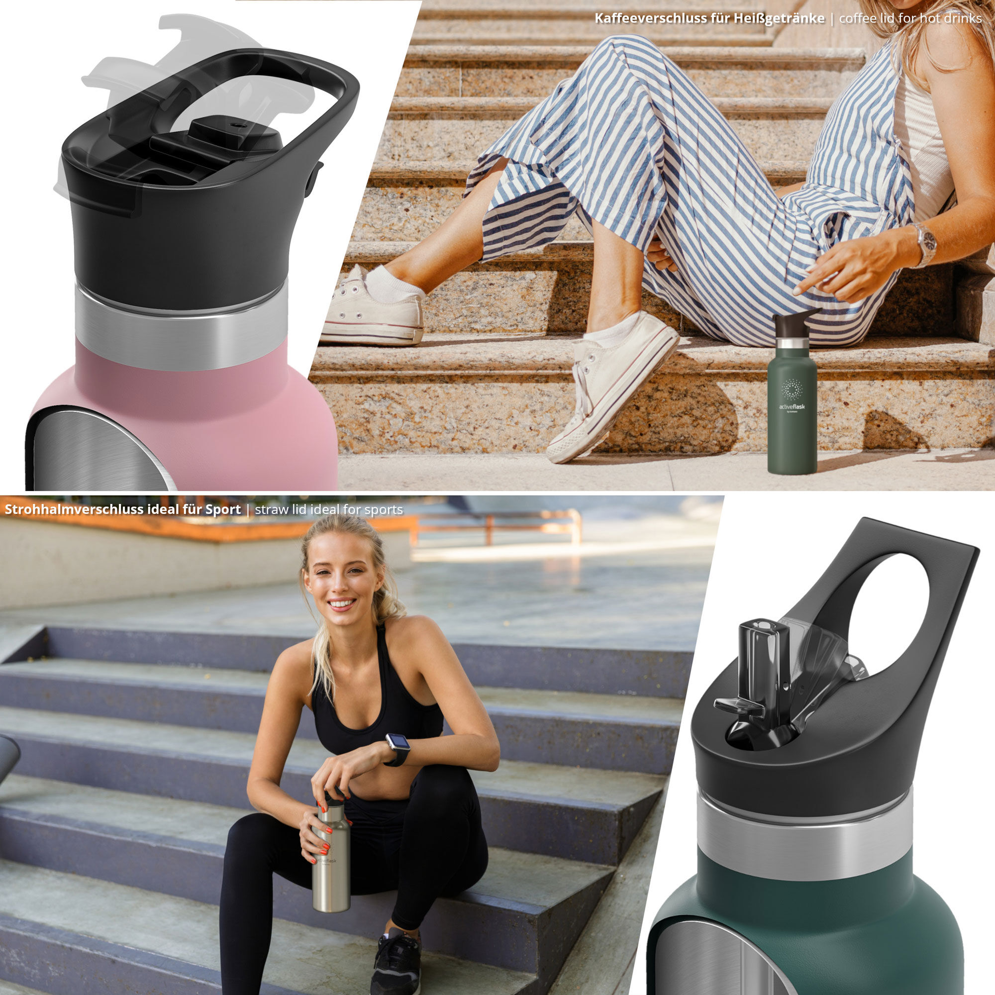 BeMaxx Trinkflasche Edelstahl ACTIVE FLASK oliv Bamboo-Verschluss 950l