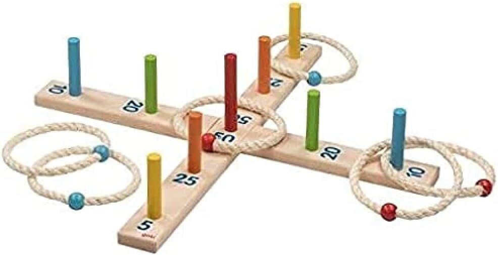 Goki Ringwurfspiel mit 6 Sisalringen aus Holz Wurfspiel Outdoor