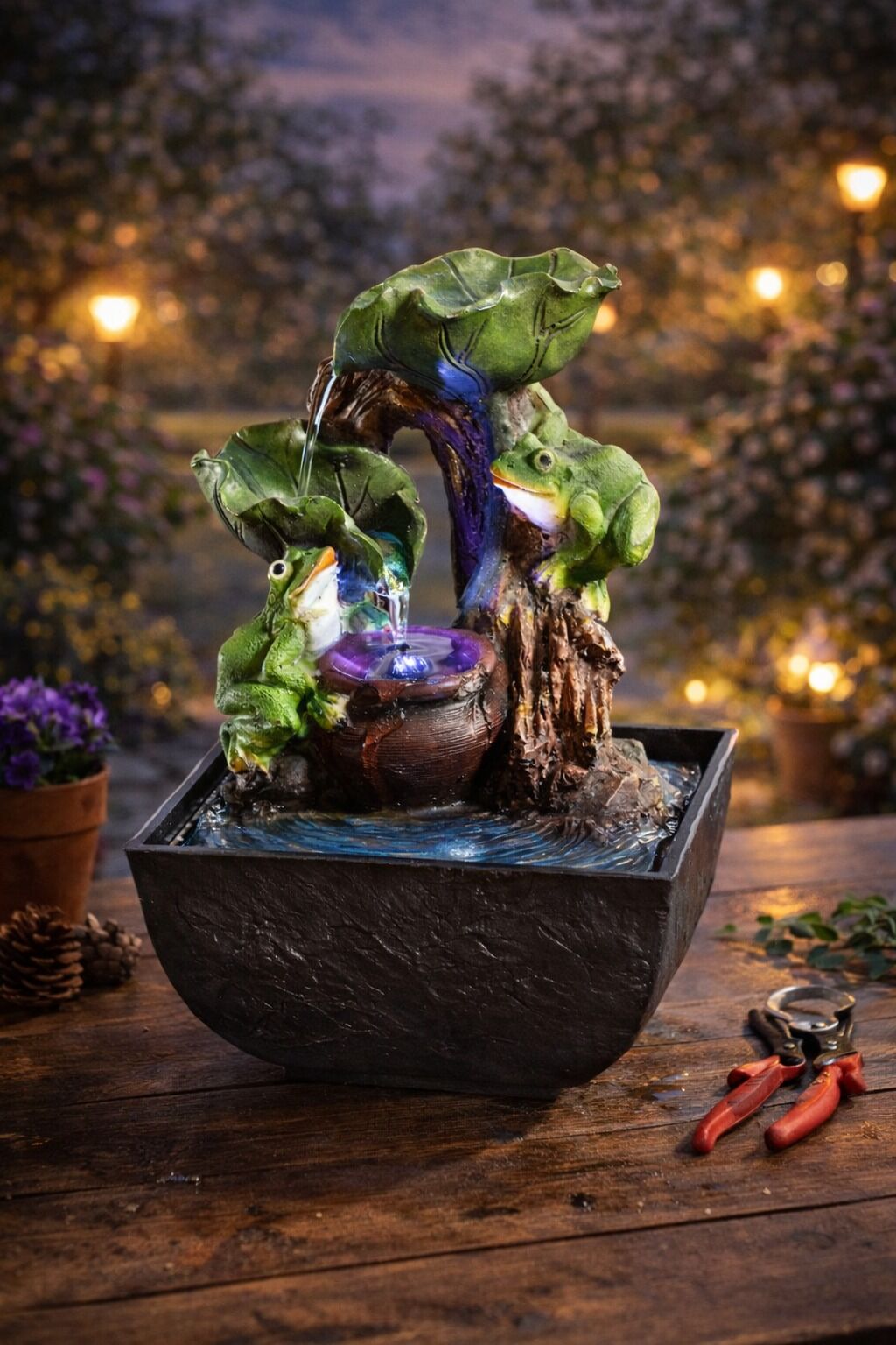 Deko-Figur, Fischbrunnen, Kiefernholz-Planter, Landschaft-Dekoration, Lichtbrunnen