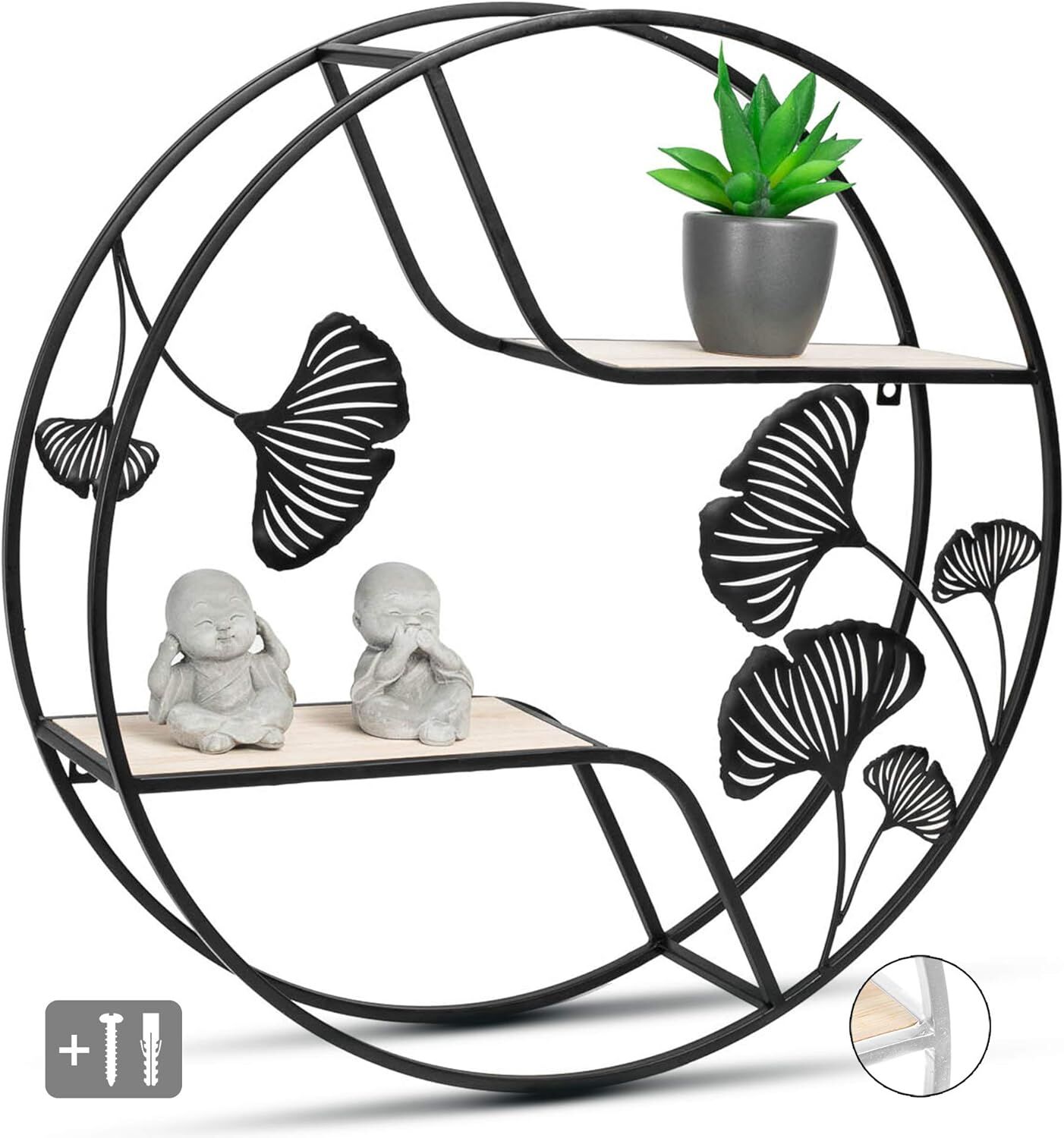 Wandregal, Metallregal, Rundes Regal, Ginkgo-Design, Blumentopfhalter