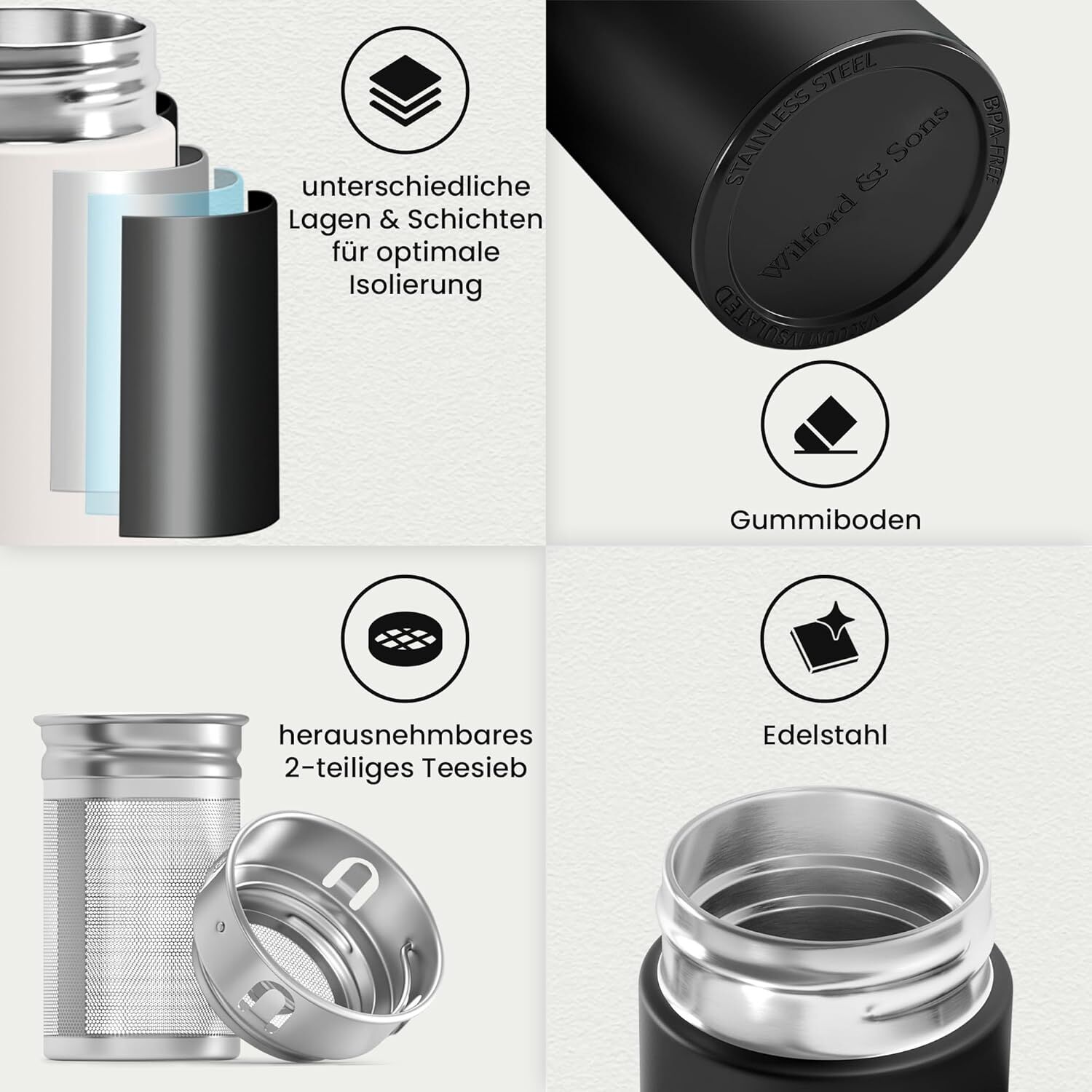 Thermosflasche + Tee/Früchte Sieb-INFUSER