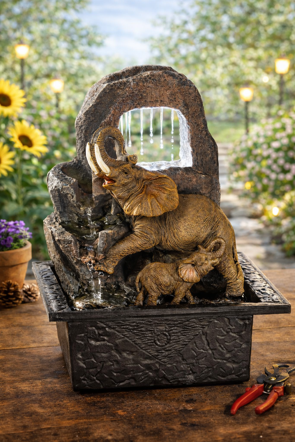 Elefantenspringbrunnen, Wasserbrunnen, Stein-Skulptur, Garten-Deko, Wildlife-Statue