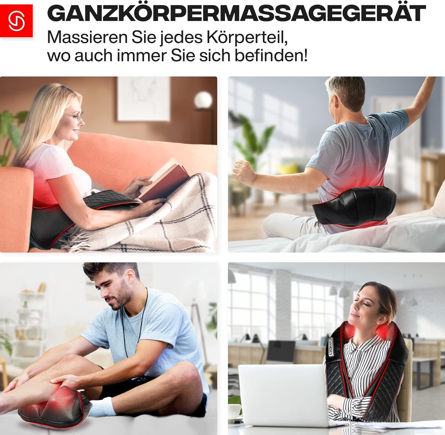Ganzkörpermassage, Beinmassage, Sitzende Person, Heckseitige Nutzung, Massagegerät