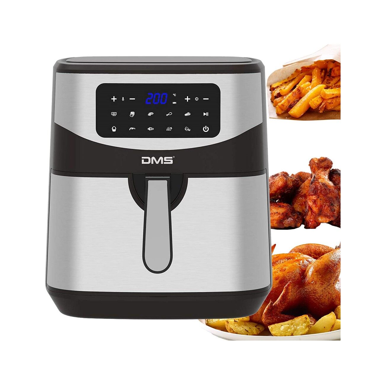 DMS 7L Heißluftfritteuse Fritteuse Heißluft Ofen Dörrautomat Drehgrill XXL