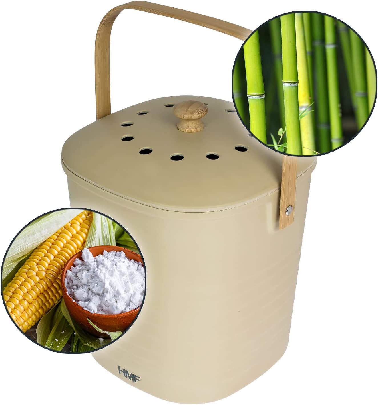 HMF Nachhaltiger Biomülleimer Komposteimer mit Deckel 6L beige