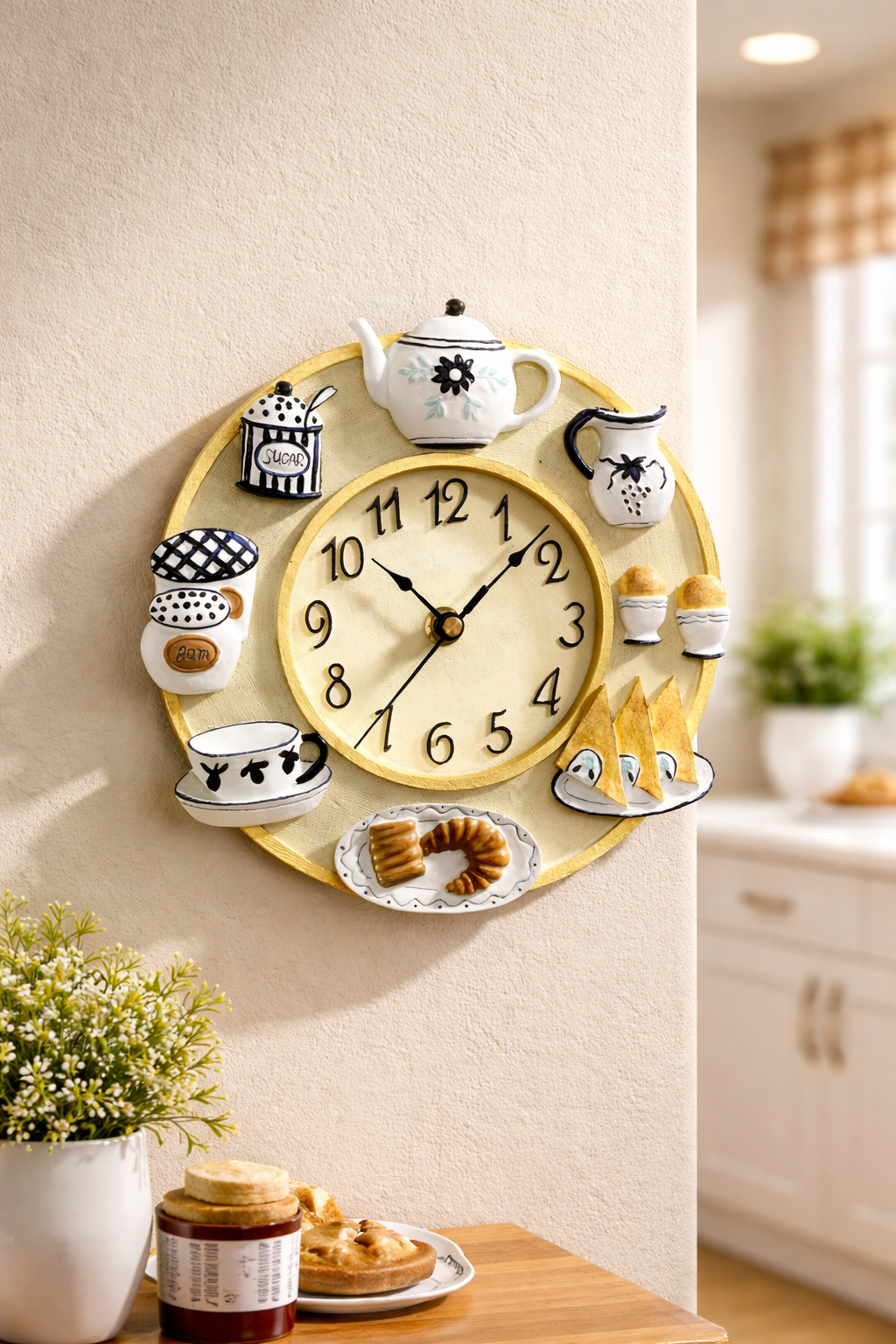 Uhr, Küchen-Dekoration, Porzellan-Uhr, Küchenwanduhr, Keks-Plattenuhr