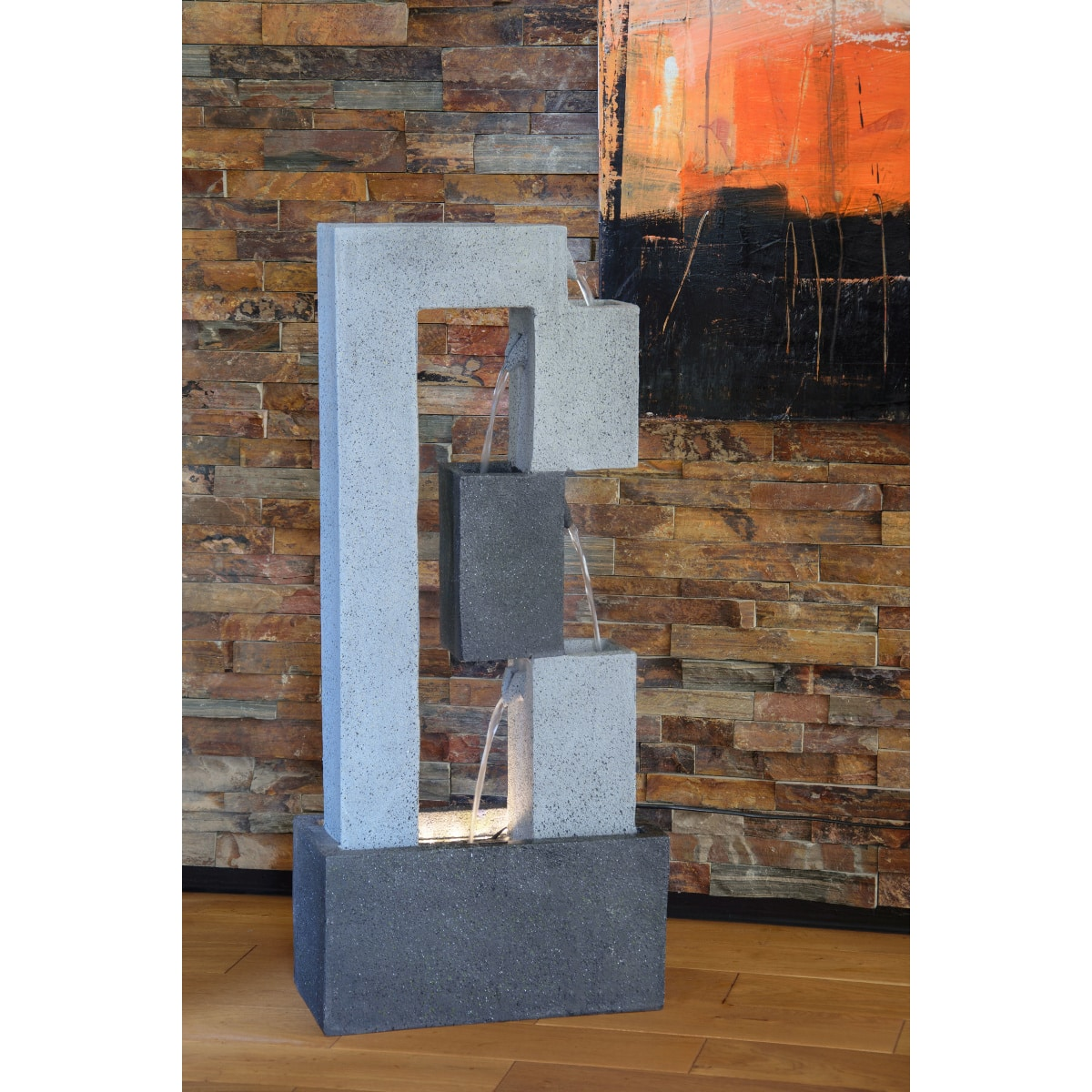 fountain, concrete sculpture, water feature, modern decor, stone panel