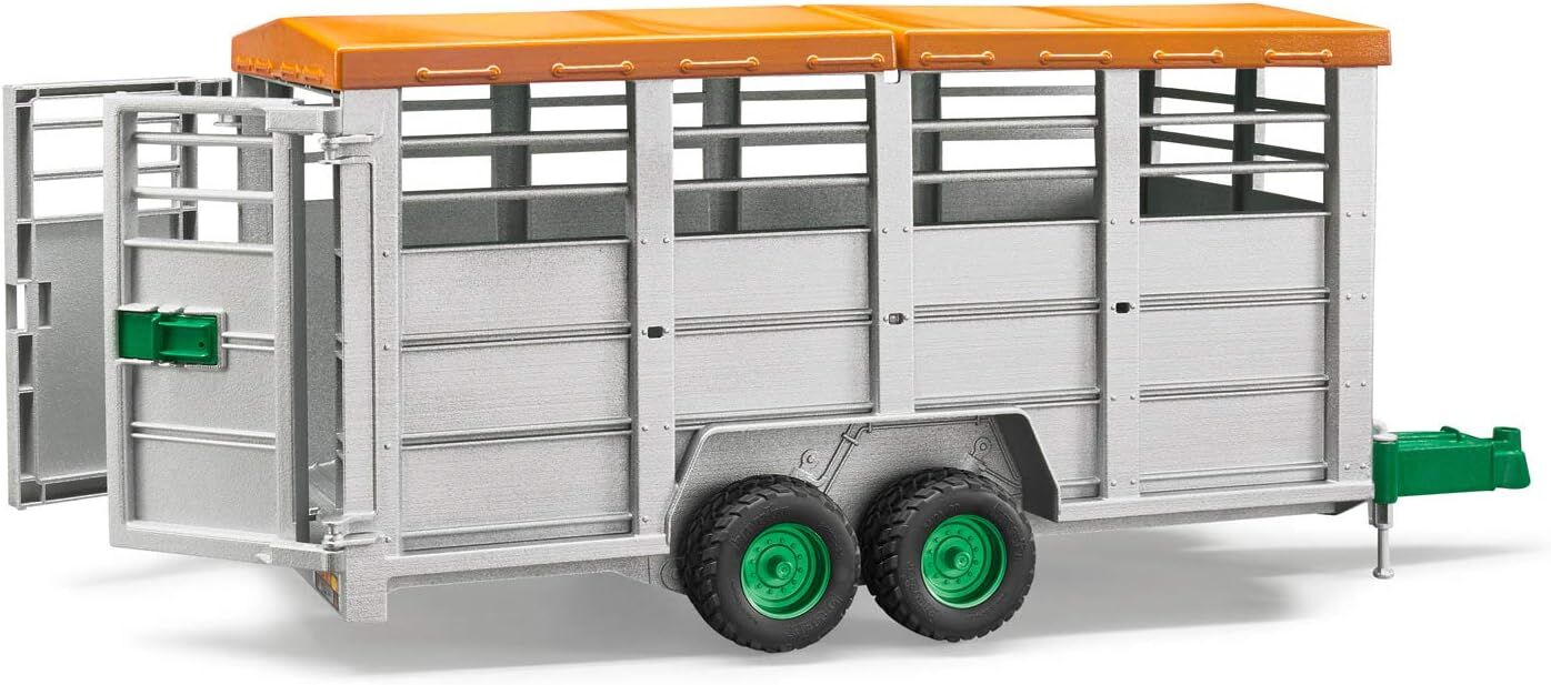BRUDER 02227 Viehtransportanhänger mit Kuh Tiertransporter Anhänger Landwirtschaft Bauernhof LKW Spielzeug 1:16