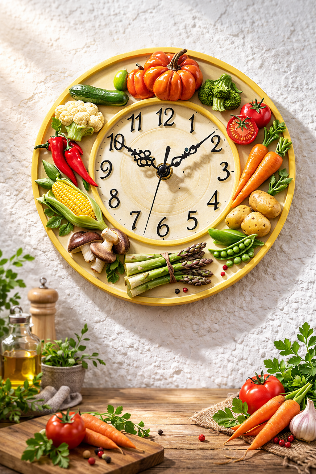 Uhr, Gemüse, Küche, Obst, Kürbis