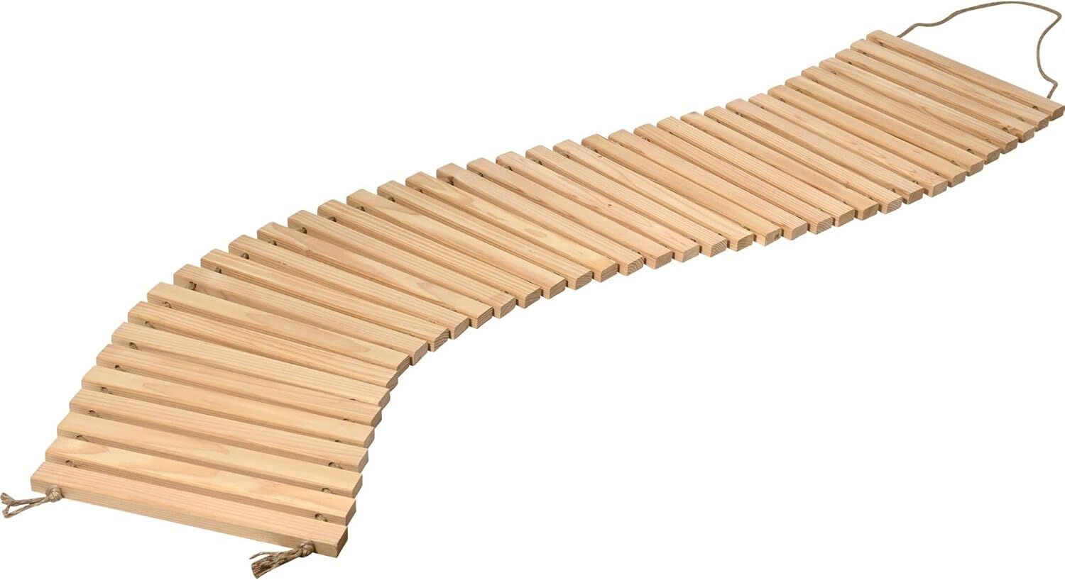 dobar Green Label Mobiler Garten-Holzweg aus Douglasie - Ausrollbarer Gartenweg aus Massivholz - Rollweg für den Garten/Terrasse inklusive Tragegriffen aus Jute - Natur