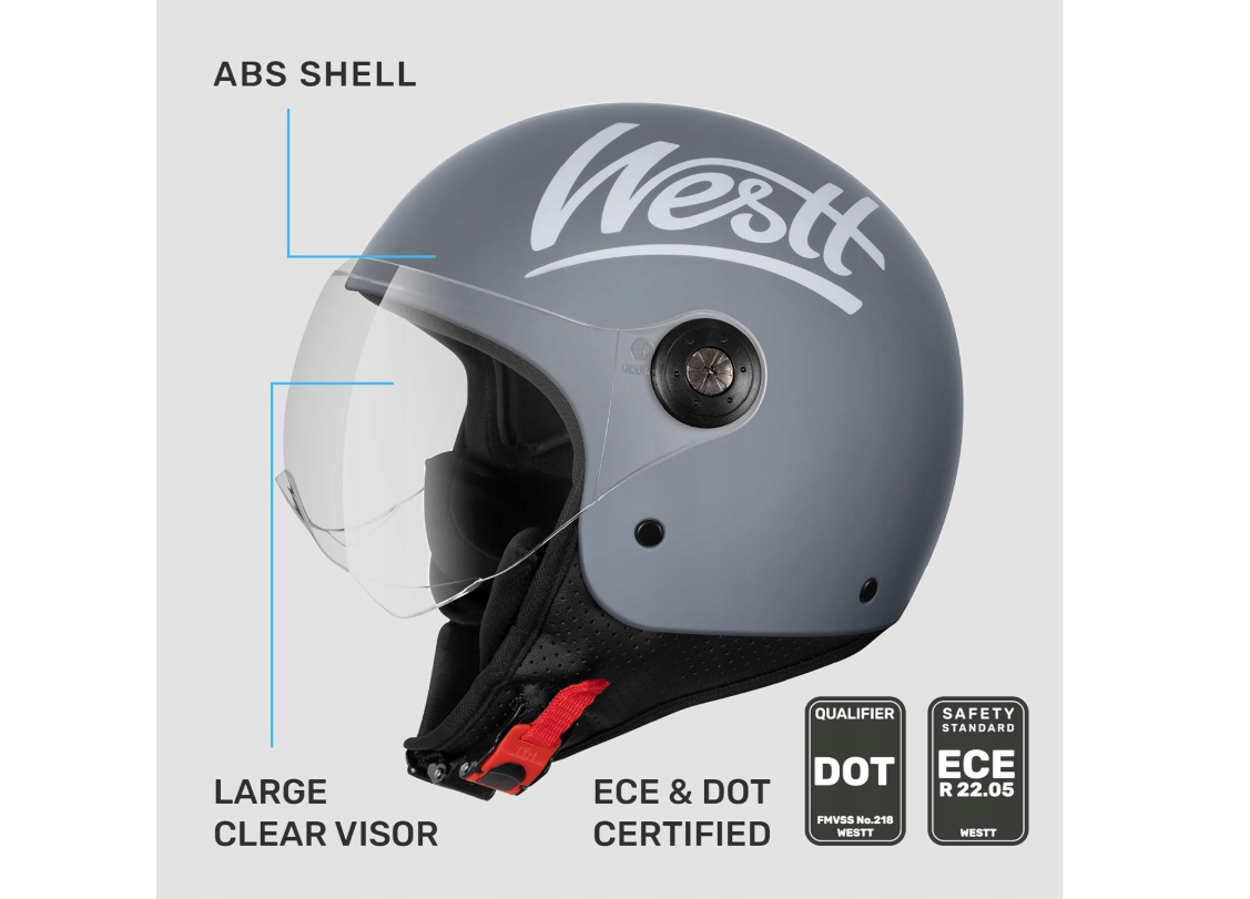 Helm, Open Face, Großes Visier, ABS-Schale, ECE Zertifizierung