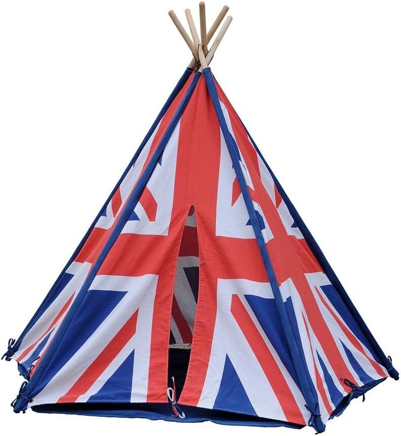 Tipi, Zelt, Union Jack, Sitzfläche, Holzstangen