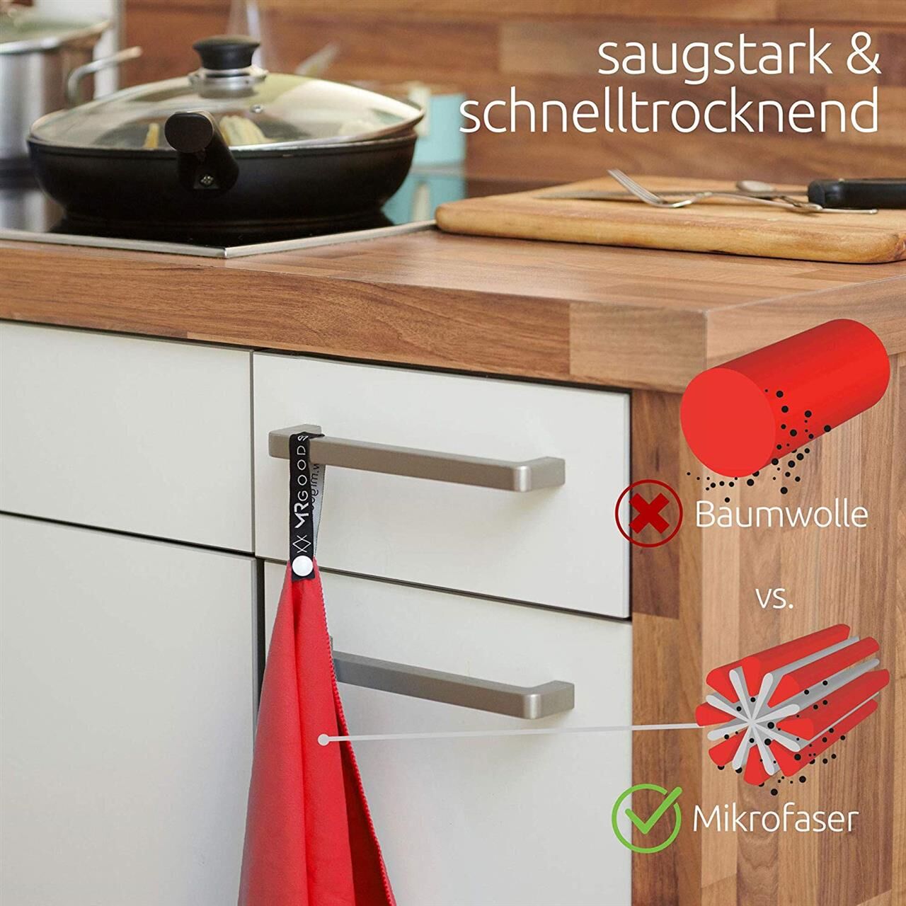 2x Mikrofaser Handtuch rot Reisehandtuch 100x50 cm