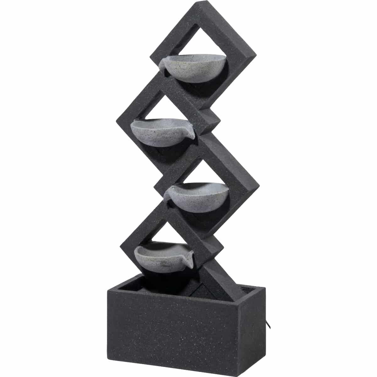 Dobar Polyresin Brunnen mit Pumpe und LEDs eckig mit 4 Schalen